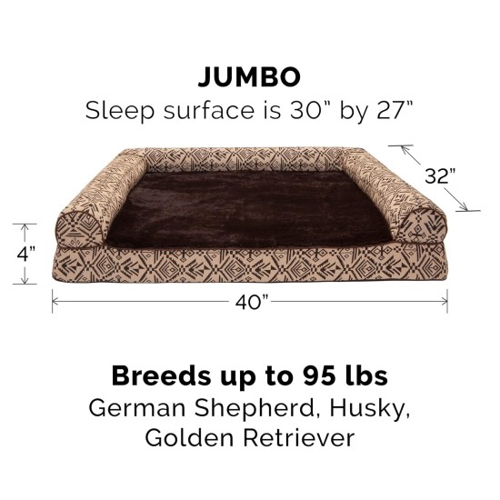 Furhaven Large Memory Foam Dog Bed Plush & Southwest Kilim Decor Sofa-Style w/Removable Washable Cover - Desert Brown, Large Furhaven Large Memory Foam Dog Bed Plush & Southwest Kilim Decor Sofa-Style w/Removable Washable Cover - Desert Brown, Large