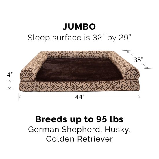 Furhaven Large Memory Foam Dog Bed Plush & Southwest Kilim Decor Sofa-Style w/Removable Washable Cover - Desert Brown, Large Furhaven Large Memory Foam Dog Bed Plush & Southwest Kilim Decor Sofa-Style w/Removable Washable Cover - Desert Brown, Large