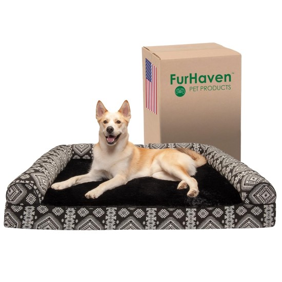 Furhaven Large Memory Foam Dog Bed Plush & Southwest Kilim Decor Sofa-Style w/Removable Washable Cover - Desert Brown, Large Furhaven Large Memory Foam Dog Bed Plush & Southwest Kilim Decor Sofa-Style w/Removable Washable Cover - Desert Brown, Large