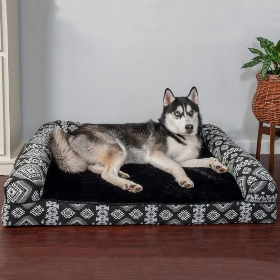 Furhaven Large Memory Foam Dog Bed Plush & Southwest Kilim Decor Sofa-Style w/Removable Washable Cover - Desert Brown, Large Furhaven Large Memory Foam Dog Bed Plush & Southwest Kilim Decor Sofa-Style w/Removable Washable Cover - Desert Brown, Large