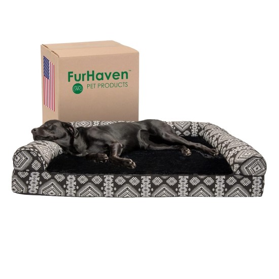 Furhaven Large Memory Foam Dog Bed Plush & Southwest Kilim Decor Sofa-Style w/Removable Washable Cover - Desert Brown, Large Furhaven Large Memory Foam Dog Bed Plush & Southwest Kilim Decor Sofa-Style w/Removable Washable Cover - Desert Brown, Large