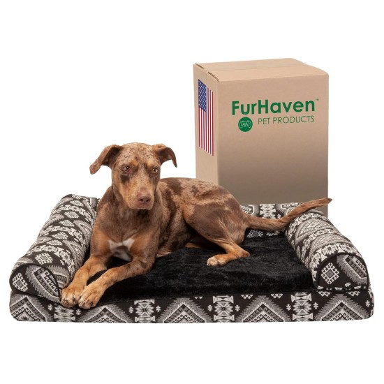 Furhaven Large Memory Foam Dog Bed Plush & Southwest Kilim Decor Sofa-Style w/Removable Washable Cover - Desert Brown, Large Furhaven Large Memory Foam Dog Bed Plush & Southwest Kilim Decor Sofa-Style w/Removable Washable Cover - Desert Brown, Large