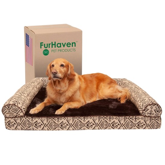 Furhaven Large Memory Foam Dog Bed Plush & Southwest Kilim Decor Sofa-Style w/Removable Washable Cover - Desert Brown, Large Furhaven Large Memory Foam Dog Bed Plush & Southwest Kilim Decor Sofa-Style w/Removable Washable Cover - Desert Brown, Large