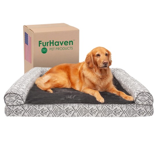 Furhaven Large Memory Foam Dog Bed Plush & Southwest Kilim Decor Sofa-Style w/Removable Washable Cover - Desert Brown, Large Furhaven Large Memory Foam Dog Bed Plush & Southwest Kilim Decor Sofa-Style w/Removable Washable Cover - Desert Brown, Large