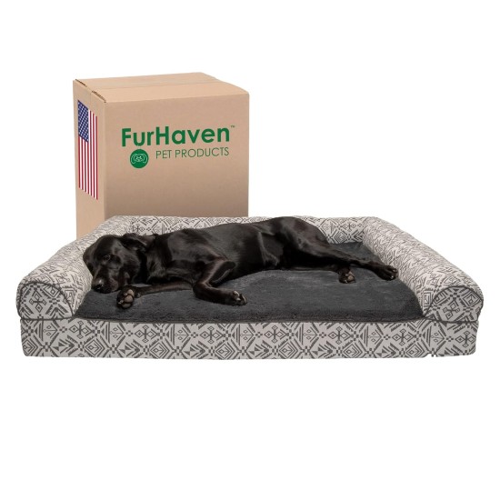 Furhaven Large Memory Foam Dog Bed Plush & Southwest Kilim Decor Sofa-Style w/Removable Washable Cover - Desert Brown, Large Furhaven Large Memory Foam Dog Bed Plush & Southwest Kilim Decor Sofa-Style w/Removable Washable Cover - Desert Brown, Large