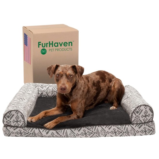 Furhaven Large Memory Foam Dog Bed Plush & Southwest Kilim Decor Sofa-Style w/Removable Washable Cover - Desert Brown, Large Furhaven Large Memory Foam Dog Bed Plush & Southwest Kilim Decor Sofa-Style w/Removable Washable Cover - Desert Brown, Large