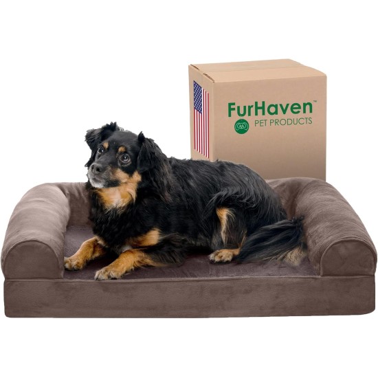 Furhaven Large Orthopaedic Dog Bed Faux Fur & Velvet Sofa-Style w/Removable Washable Cover - Driftwood Brown, Large Furhaven Large Orthopaedic Dog Bed Faux Fur & Velvet Sofa-Style w/Removable Washable Cover - Driftwood Brown, Large