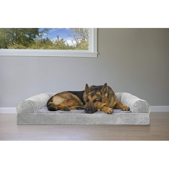 Furhaven Large Orthopaedic Dog Bed Faux Fur & Velvet Sofa-Style w/Removable Washable Cover - Driftwood Brown, Large Furhaven Large Orthopaedic Dog Bed Faux Fur & Velvet Sofa-Style w/Removable Washable Cover - Driftwood Brown, Large