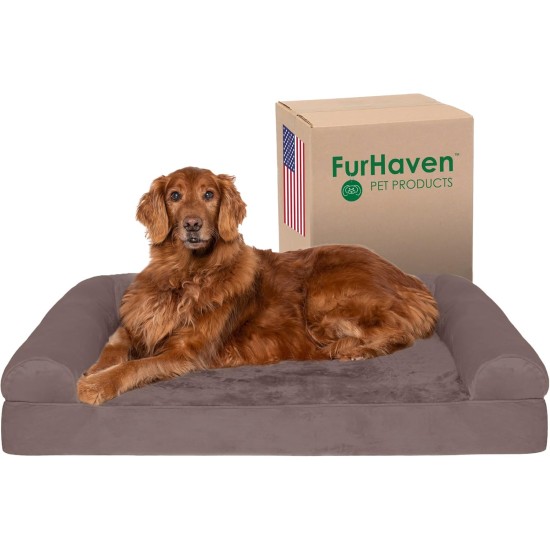 Furhaven Large Orthopaedic Dog Bed Faux Fur & Velvet Sofa-Style w/Removable Washable Cover - Driftwood Brown, Large Furhaven Large Orthopaedic Dog Bed Faux Fur & Velvet Sofa-Style w/Removable Washable Cover - Driftwood Brown, Large