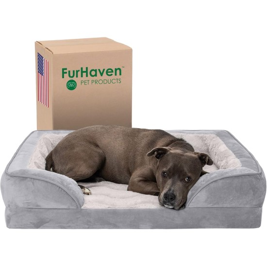 Furhaven Large Orthopaedic Dog Bed Faux Fur & Velvet Sofa-Style w/Removable Washable Cover - Driftwood Brown, Large Furhaven Large Orthopaedic Dog Bed Faux Fur & Velvet Sofa-Style w/Removable Washable Cover - Driftwood Brown, Large