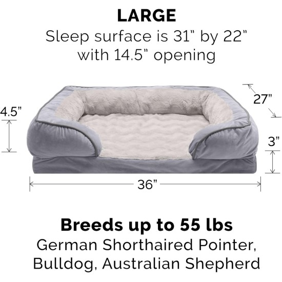 Furhaven Large Orthopaedic Dog Bed Faux Fur & Velvet Sofa-Style w/Removable Washable Cover - Driftwood Brown, Large Furhaven Large Orthopaedic Dog Bed Faux Fur & Velvet Sofa-Style w/Removable Washable Cover - Driftwood Brown, Large