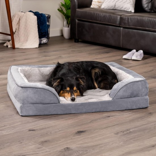 Furhaven Large Orthopaedic Dog Bed Faux Fur & Velvet Sofa-Style w/Removable Washable Cover - Driftwood Brown, Large Furhaven Large Orthopaedic Dog Bed Faux Fur & Velvet Sofa-Style w/Removable Washable Cover - Driftwood Brown, Large