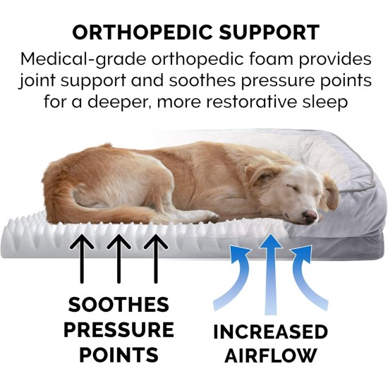 Furhaven Large Orthopaedic Dog Bed Faux Fur & Velvet Sofa-Style w/Removable Washable Cover - Driftwood Brown, Large Furhaven Large Orthopaedic Dog Bed Faux Fur & Velvet Sofa-Style w/Removable Washable Cover - Driftwood Brown, Large