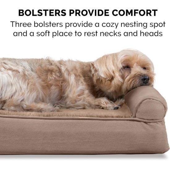 Furhaven Large Orthopaedic Dog Bed Faux Fur & Velvet Sofa-Style w/Removable Washable Cover - Driftwood Brown, Large Furhaven Large Orthopaedic Dog Bed Faux Fur & Velvet Sofa-Style w/Removable Washable Cover - Driftwood Brown, Large