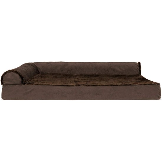 Furhaven Pet 84536401 Sable Brown Deluxe Chaise Lounge Cooling Gel Top Sofa Pet Bed, Jumbo