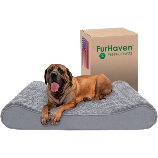 Furhaven Pet Dog Bed | Orthopedic Ultra Plush Luxe Lounger Pet Bed for Dogs & Cats, Gray, Large Furhaven Pet Dog Bed | Orthopedic Ultra Plush Luxe Lounger Pet Bed for Dogs & Cats, Gray, Large