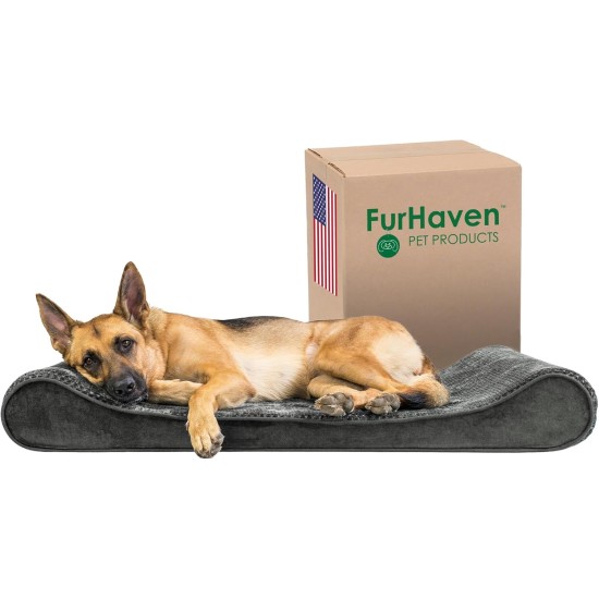 Furhaven Pet Dog Bed | Orthopedic Ultra Plush Luxe Lounger Pet Bed for Dogs & Cats, Gray, Large Furhaven Pet Dog Bed | Orthopedic Ultra Plush Luxe Lounger Pet Bed for Dogs & Cats, Gray, Large