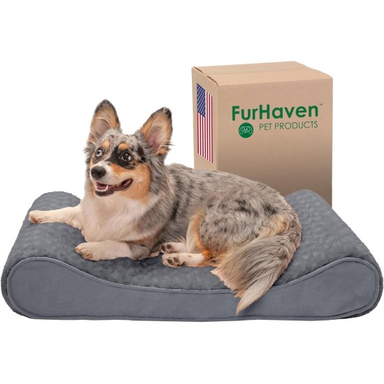 Furhaven Pet Dog Bed | Orthopedic Ultra Plush Luxe Lounger Pet Bed for Dogs & Cats, Gray, Large Furhaven Pet Dog Bed | Orthopedic Ultra Plush Luxe Lounger Pet Bed for Dogs & Cats, Gray, Large