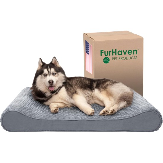 Furhaven Pet Dog Bed | Orthopedic Ultra Plush Luxe Lounger Pet Bed for Dogs & Cats, Gray, Large Furhaven Pet Dog Bed | Orthopedic Ultra Plush Luxe Lounger Pet Bed for Dogs & Cats, Gray, Large