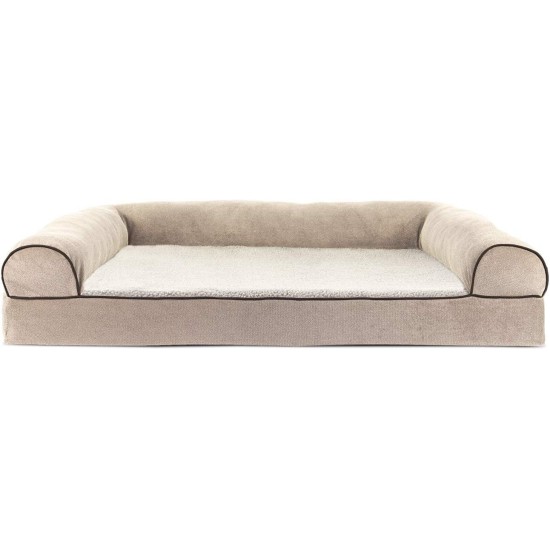 Furhaven Pet Faux Fleece & Chenille Soft Woven Cooling Gel Top Sofa Pet Bed, Jumbo, Cream Furhaven Pet Faux Fleece & Chenille Soft Woven Cooling Gel Top Sofa Pet Bed, Jumbo, Cream