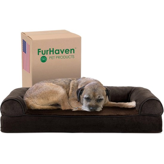 Furhaven Pet Faux Fleece & Chenille Soft Woven Cooling Gel Top Sofa Pet Bed, Jumbo, Cream Furhaven Pet Faux Fleece & Chenille Soft Woven Cooling Gel Top Sofa Pet Bed, Jumbo, Cream