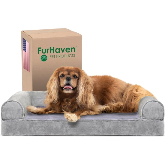 Furhaven Pet Faux Fleece & Chenille Soft Woven Cooling Gel Top Sofa Pet Bed, Jumbo, Cream Furhaven Pet Faux Fleece & Chenille Soft Woven Cooling Gel Top Sofa Pet Bed, Jumbo, Cream
