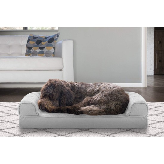 Furhaven Pet Faux Fleece & Chenille Soft Woven Cooling Gel Top Sofa Pet Bed, Jumbo, Cream Furhaven Pet Faux Fleece & Chenille Soft Woven Cooling Gel Top Sofa Pet Bed, Jumbo, Cream