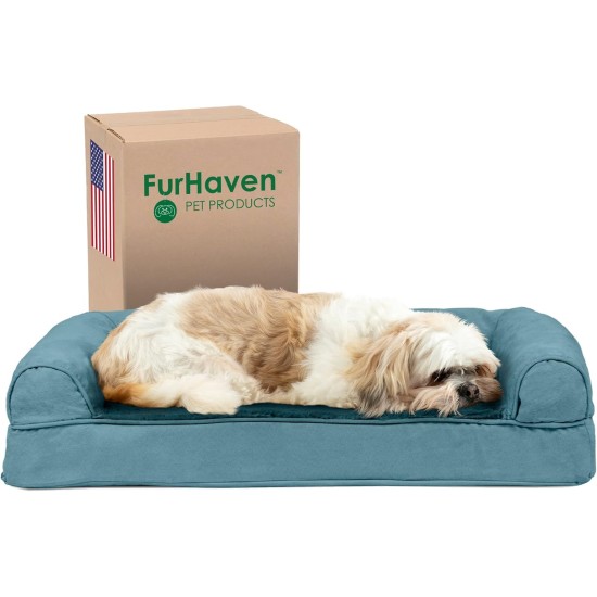 Furhaven Pet Faux Fleece & Chenille Soft Woven Cooling Gel Top Sofa Pet Bed, Jumbo, Cream Furhaven Pet Faux Fleece & Chenille Soft Woven Cooling Gel Top Sofa Pet Bed, Jumbo, Cream