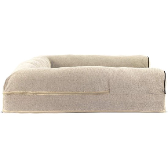 Furhaven Pet Faux Fleece & Chenille Soft Woven Cooling Gel Top Sofa Pet Bed, Jumbo, Cream Furhaven Pet Faux Fleece & Chenille Soft Woven Cooling Gel Top Sofa Pet Bed, Jumbo, Cream