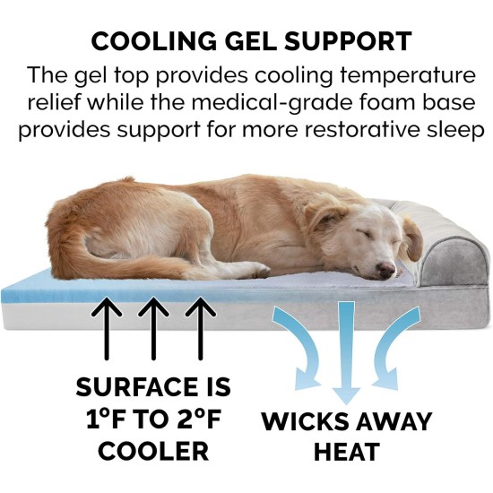 Furhaven Pet Faux Fleece & Chenille Soft Woven Cooling Gel Top Sofa Pet Bed, Jumbo, Cream Furhaven Pet Faux Fleece & Chenille Soft Woven Cooling Gel Top Sofa Pet Bed, Jumbo, Cream