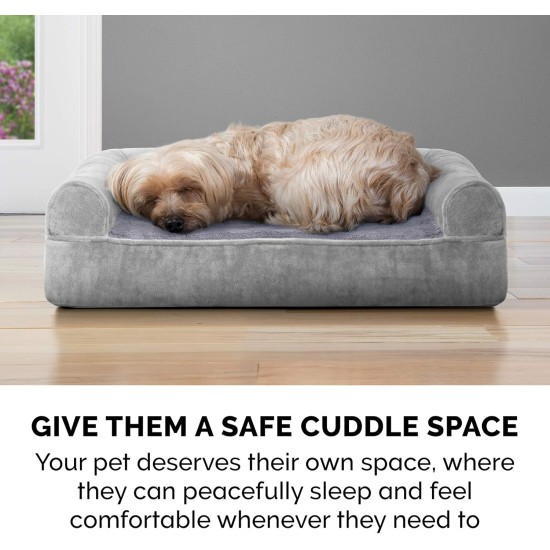 Furhaven Pet Faux Fleece & Chenille Soft Woven Cooling Gel Top Sofa Pet Bed, Jumbo, Cream Furhaven Pet Faux Fleece & Chenille Soft Woven Cooling Gel Top Sofa Pet Bed, Jumbo, Cream