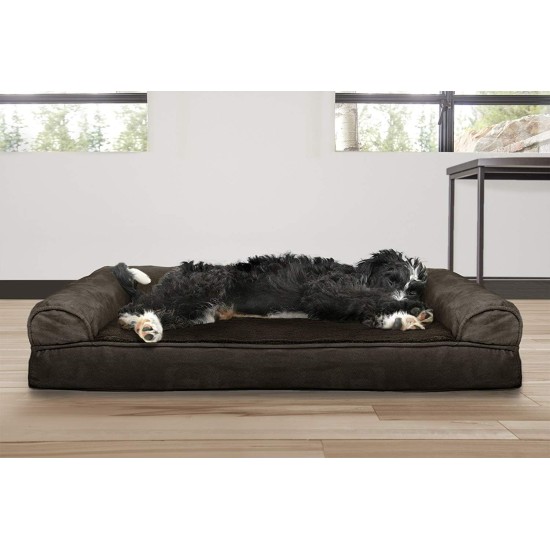 Furhaven Pet Faux Fleece & Chenille Soft Woven Cooling Gel Top Sofa Pet Bed, Jumbo, Cream Furhaven Pet Faux Fleece & Chenille Soft Woven Cooling Gel Top Sofa Pet Bed, Jumbo, Cream