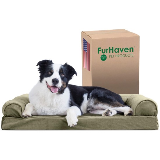 Furhaven Pet Faux Fleece & Chenille Soft Woven Cooling Gel Top Sofa Pet Bed, Jumbo, Cream Furhaven Pet Faux Fleece & Chenille Soft Woven Cooling Gel Top Sofa Pet Bed, Jumbo, Cream