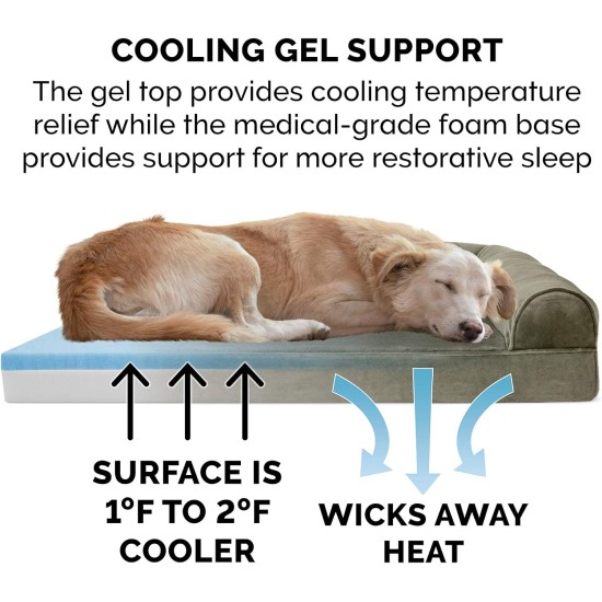 Furhaven Pet Faux Fleece & Chenille Soft Woven Cooling Gel Top Sofa Pet Bed, Jumbo, Cream Furhaven Pet Faux Fleece & Chenille Soft Woven Cooling Gel Top Sofa Pet Bed, Jumbo, Cream