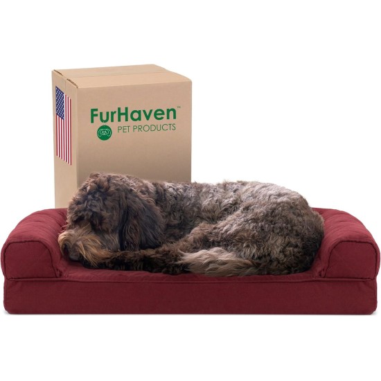 Furhaven Pet Faux Fleece & Chenille Soft Woven Cooling Gel Top Sofa Pet Bed, Jumbo, Cream Furhaven Pet Faux Fleece & Chenille Soft Woven Cooling Gel Top Sofa Pet Bed, Jumbo, Cream
