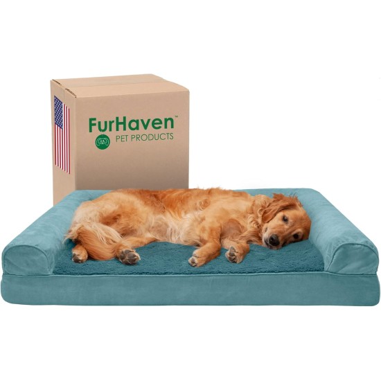 Furhaven Pet Faux Fleece & Chenille Soft Woven Cooling Gel Top Sofa Pet Bed, Jumbo, Cream Furhaven Pet Faux Fleece & Chenille Soft Woven Cooling Gel Top Sofa Pet Bed, Jumbo, Cream