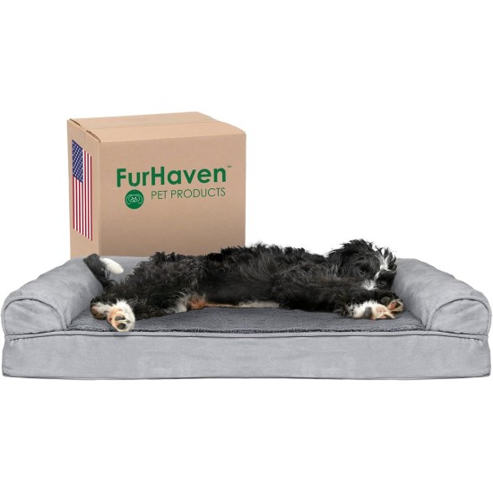 Furhaven Pet Faux Fleece & Chenille Soft Woven Cooling Gel Top Sofa Pet Bed, Jumbo, Cream Furhaven Pet Faux Fleece & Chenille Soft Woven Cooling Gel Top Sofa Pet Bed, Jumbo, Cream