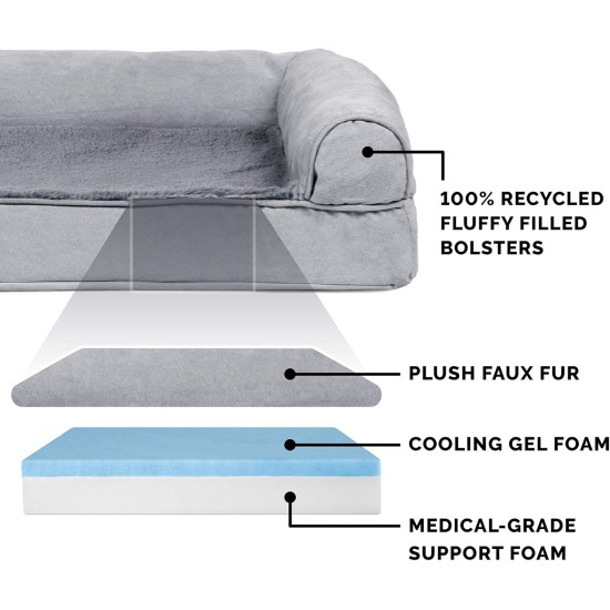 Furhaven Pet Faux Fleece & Chenille Soft Woven Cooling Gel Top Sofa Pet Bed, Jumbo, Cream Furhaven Pet Faux Fleece & Chenille Soft Woven Cooling Gel Top Sofa Pet Bed, Jumbo, Cream