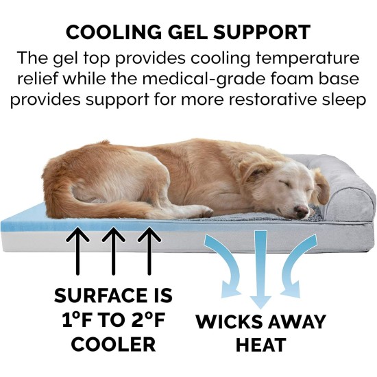 Furhaven Pet Faux Fleece & Chenille Soft Woven Cooling Gel Top Sofa Pet Bed, Jumbo, Cream Furhaven Pet Faux Fleece & Chenille Soft Woven Cooling Gel Top Sofa Pet Bed, Jumbo, Cream