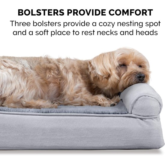 Furhaven Pet Faux Fleece & Chenille Soft Woven Cooling Gel Top Sofa Pet Bed, Jumbo, Cream Furhaven Pet Faux Fleece & Chenille Soft Woven Cooling Gel Top Sofa Pet Bed, Jumbo, Cream