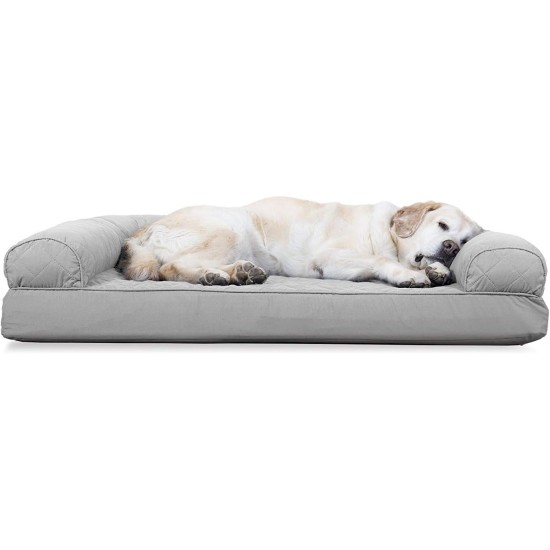 Furhaven Pet Quilted Cooling Gel Top Sofa Pet Bed, Jumbo, Silver Gray