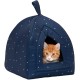 Furhaven Small Cat Bed Polycanvas Print Décor Foldable Pet Tent, Washable, Grey Terazzo, Small