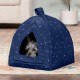 Furhaven Small Cat Bed Polycanvas Print Décor Foldable Pet Tent, Washable, Grey Terazzo, Small