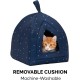 Furhaven Small Cat Bed Polycanvas Print Décor Foldable Pet Tent, Washable, Grey Terazzo, Small