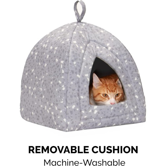 Furhaven Small Cat Bed Polycanvas Print Décor Foldable Pet Tent, Washable, Grey Terazzo, Small Furhaven Small Cat Bed Polycanvas Print Décor Foldable Pet Tent, Washable, Grey Terazzo, Small