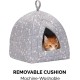 Furhaven Small Cat Bed Polycanvas Print Décor Foldable Pet Tent, Washable, Grey Terazzo, Small