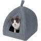 Furhaven Small Cat Bed Polycanvas Print Décor Foldable Pet Tent, Washable, Grey Terazzo, Small