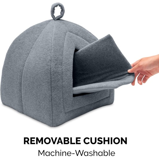 Furhaven Small Cat Bed Polycanvas Print Décor Foldable Pet Tent, Washable, Grey Terazzo, Small Furhaven Small Cat Bed Polycanvas Print Décor Foldable Pet Tent, Washable, Grey Terazzo, Small