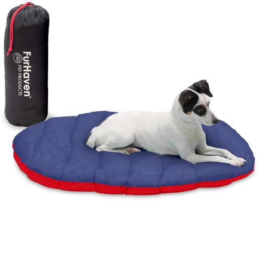 Furhaven Small Dog Bed Trail Pup Travel Pillow Mat w/Stuff Sack, Washable, Flame Red/True Blue, Small Furhaven Small Dog Bed Trail Pup Travel Pillow Mat w/Stuff Sack, Washable, Flame Red/True Blue, Small