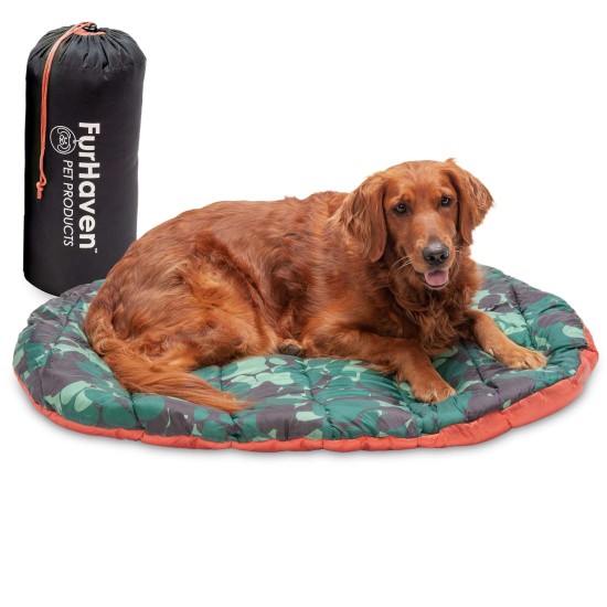 Furhaven Small Dog Bed Trail Pup Travel Pillow Mat w/Stuff Sack, Washable, Flame Red/True Blue, Small Furhaven Small Dog Bed Trail Pup Travel Pillow Mat w/Stuff Sack, Washable, Flame Red/True Blue, Small